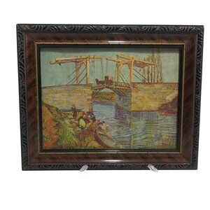 Van Gogh "Drawbridge" Framed Canvas Art Print In Wood Frame Black & Brown 8"x10"